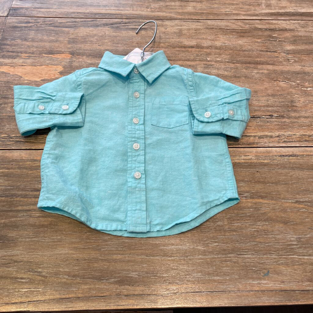 Janie and Jack Like New aqua Linen buttonup 3-6m