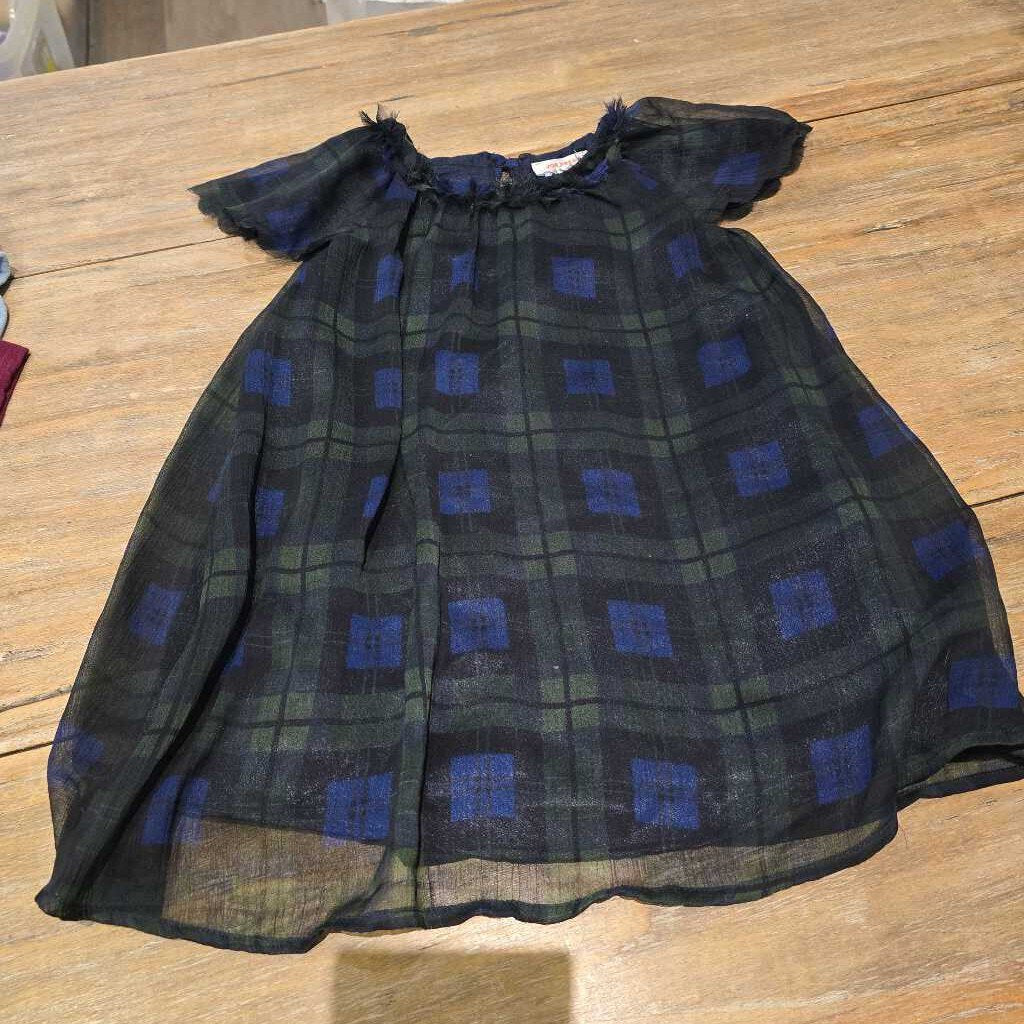 Joe Fresh green plaid flutter sleeve overlay dress 18-24m