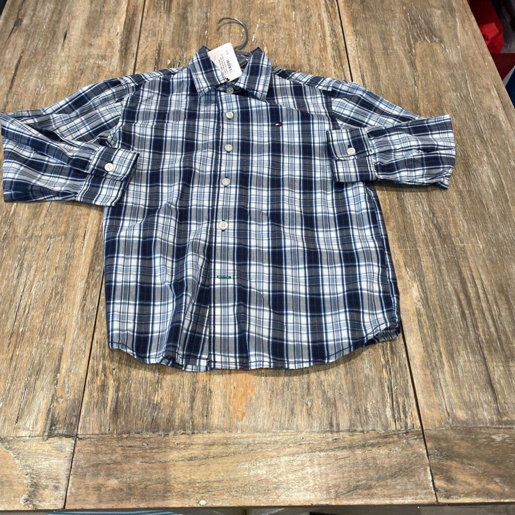 Tommy Hilfiger Blue plaid Ctnblnd Buttonup 4T