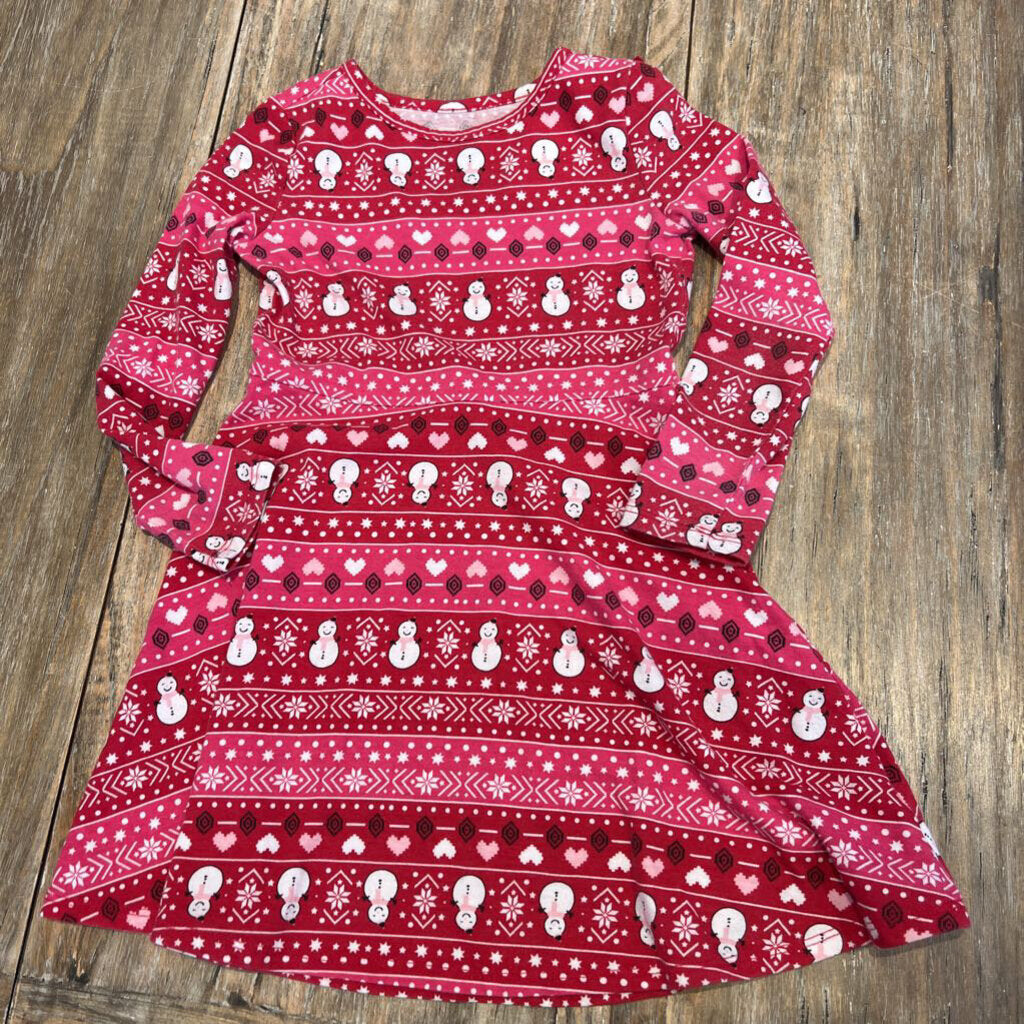 George red/pink snowperson LS cotton dress 4T