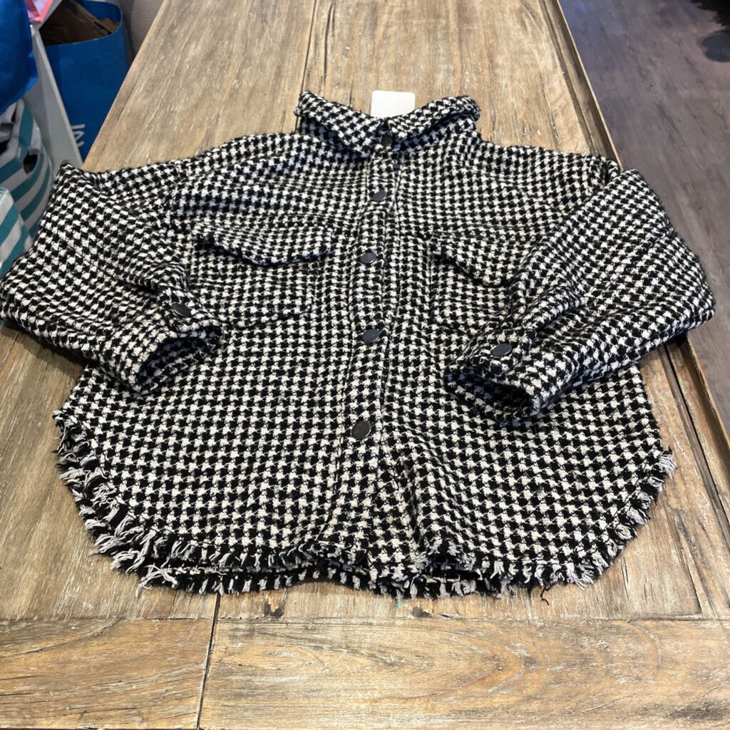 Zara Black wht/hndstth f\abric snap Ctnblnd dress Coat 8-9Y